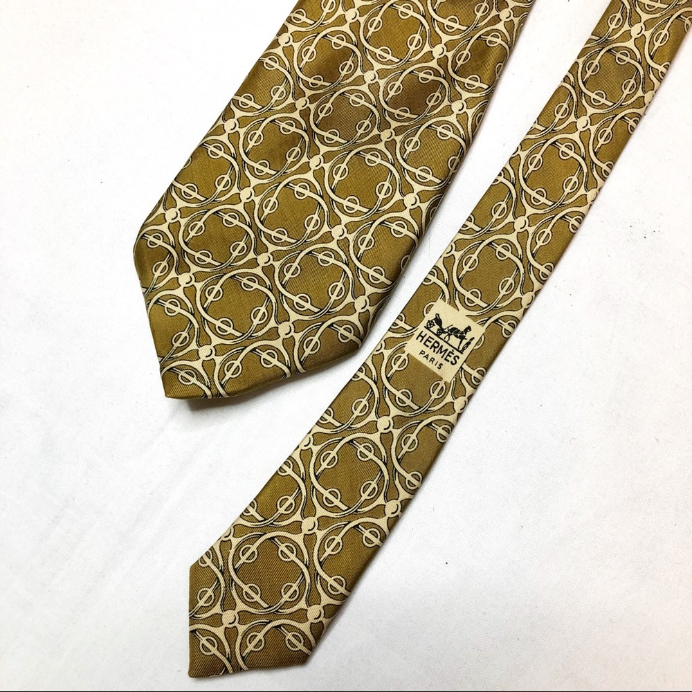 Tan Cream Hermès Paris Silk Vintage Men’s Tie